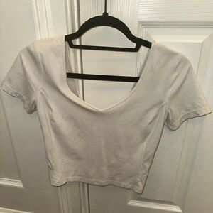 Cream Crop Top Short Sleeves Scooped Neckline